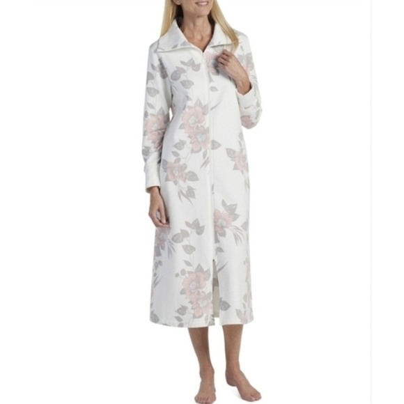 Miss Elaine Floral Long Zipper Robe‎ Sleepweae White NWT Size Medium - Picture 1 of 8